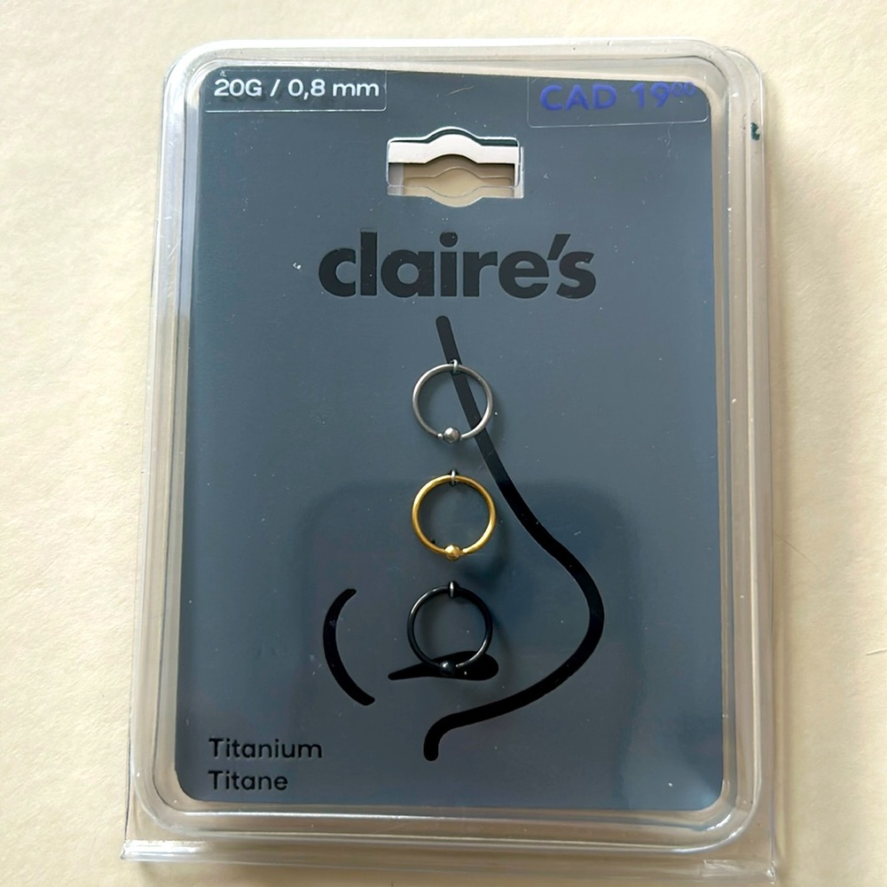 Set of 3 titanium nose rings